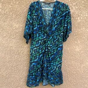 Miraclesuit Swim suit Coverup Wrap Dress So Alive Blue Green Oversized Small